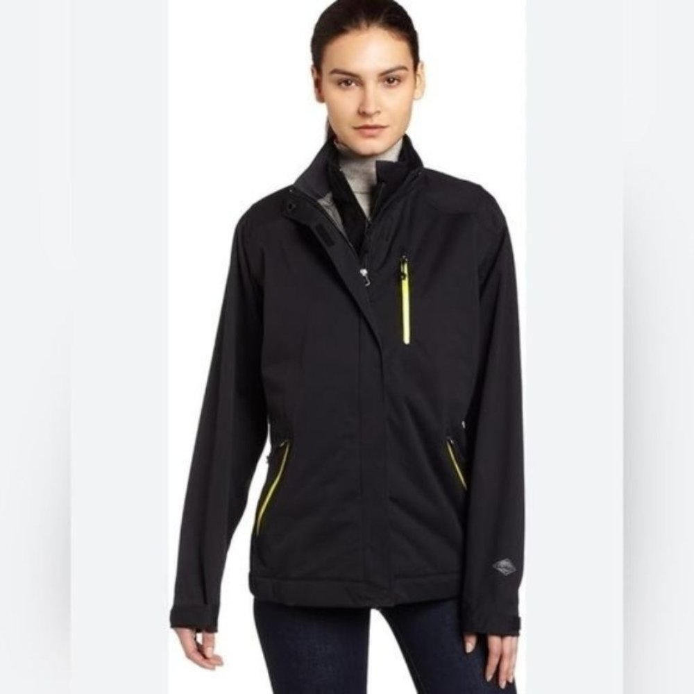 Columbia Women's interchange Match Play Parka jacket Black With Yellow Zips.